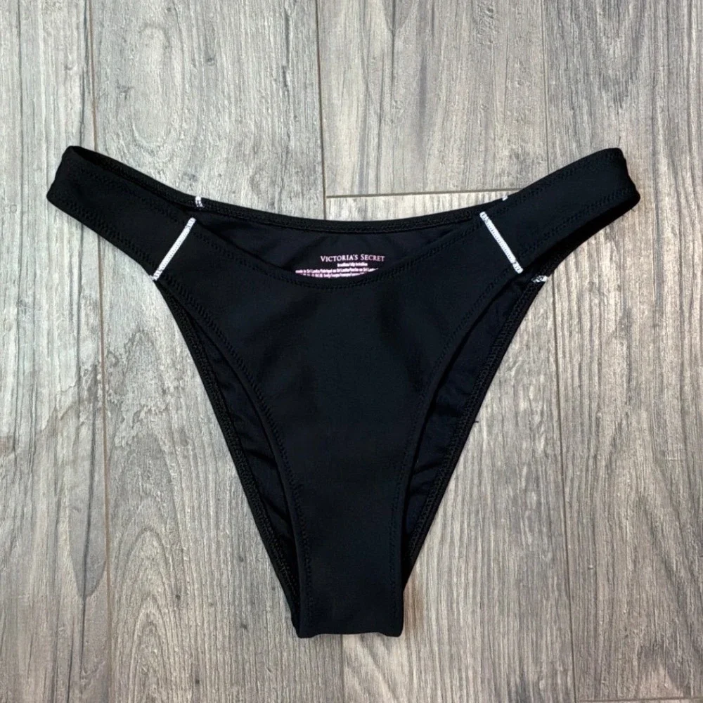 Victorias‎ Secret Brazilian Bikini Bottom Black High Leg Contrast Stitch Small